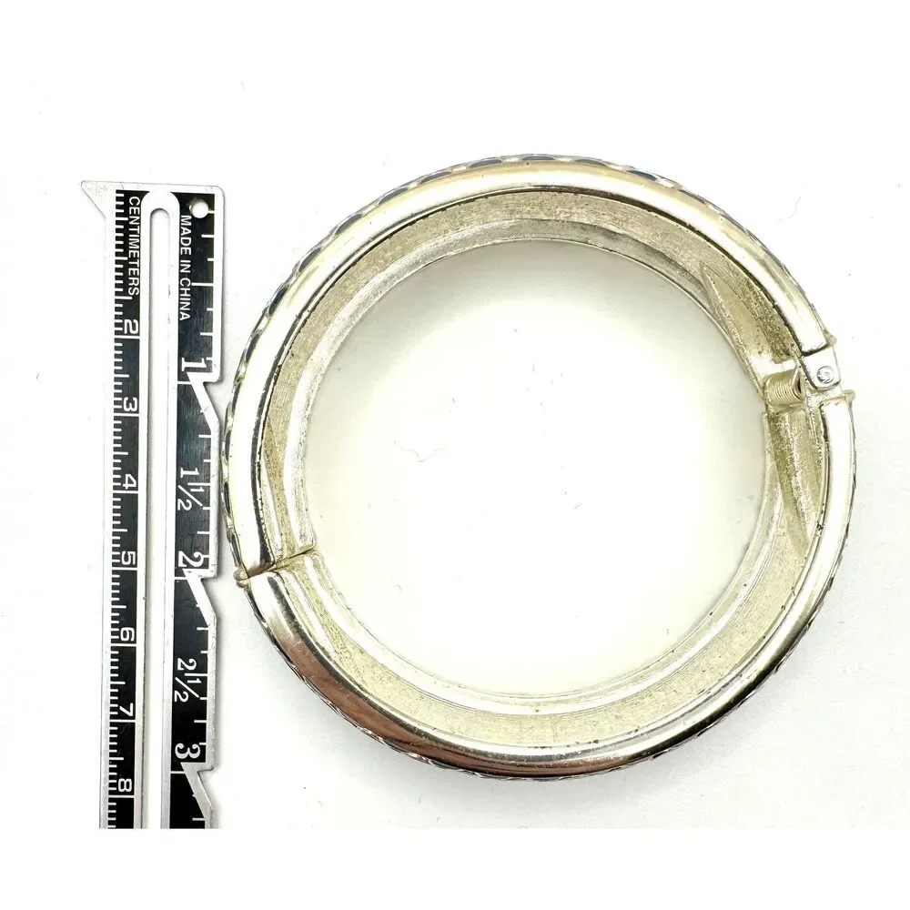 Enamel Blue & Silver Tone Cuff Bracelet Women's Fashion Jewelry Bracelets Round